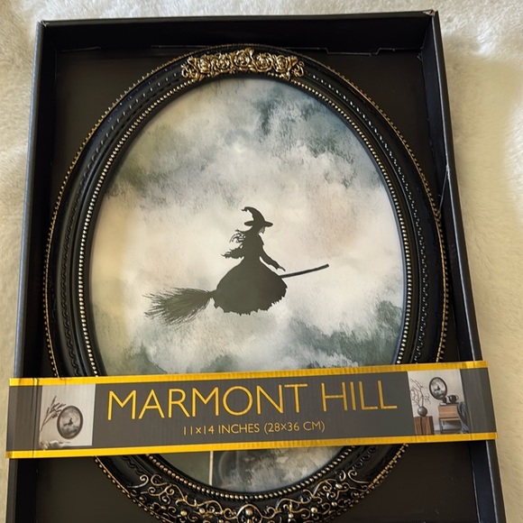 Marmont Hill Witch on Broom Framed Art HALLOWEEN Decor Black Gold 11x14 - Picture 1 of 9
